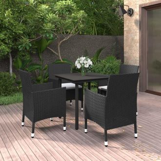 vidaXL Vidaxl - Set Comedor De Jard&iacute;n 5 Pzas Y Cojines Rat&aacute;n Sint&eacute;tico Y Vidrio