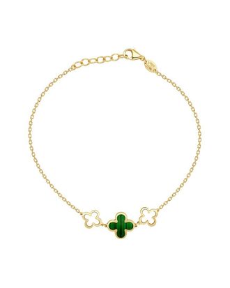 Italian Gold, Inc 14K Malachite Station Chain Clover Bracelet