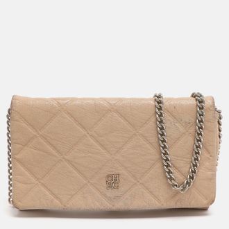 Carolina Herrera Beige Quilted Leather Chain Clutch