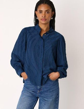 Whistles Animal Textured Shirt in Navy at Nordstrom, Size 10