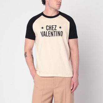 Valentino Butter/black T-shirt with Chez Valentino print