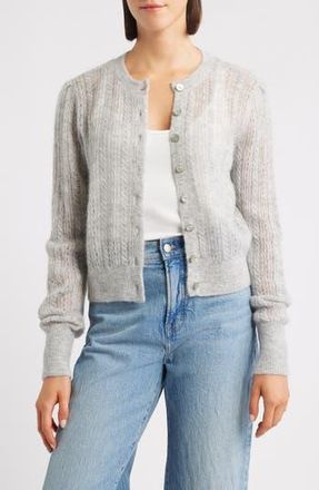Madewell Pointelle Stitch Alpaca Blend Cardigan in Heather Light Grey at Nordstrom Rack, Size Xx-Large