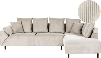 Beliani Corner Sofa 4 Seater LUNNER Corduroy Beige Left Hand