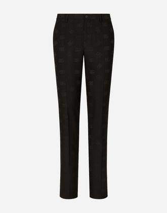 Dolce & Gabbana Stretch Wool Jacquard Pants With Dg Logo - Man Pants And Shorts Black Wool 50