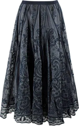 Dior Navy Cotton Blend Embroidered Midi Skirt Size XS