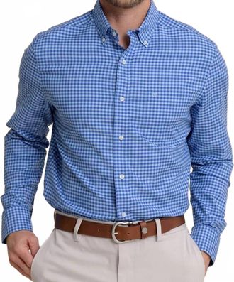 Southern Tide Silver Lake Plaid Skipjack Sport Shirt In Surf Blue