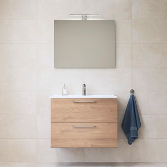 Vitra Mueble De Ba&ntilde;o Mia Set 79x39,5x61 Cm Icluye Lavabo Cer&aacute;mica, Espejo Y Aplique Led Ip44 6500 (miaset80d) Roble Golden