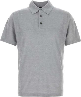 Brioni Melange Cashmere-Blend Polo - Heren - Polos - Grijs - M - Linnen - Tops