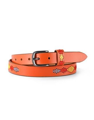 OLD TREND Boho Genuine Leather Stitched Perforated Detail Belt in Orange at Nordstrom, Size Medium