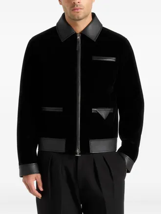 Mani&egrave;re De Voir Tony leren jack met fluwelen afwerking en contrasterend detail - Zwart