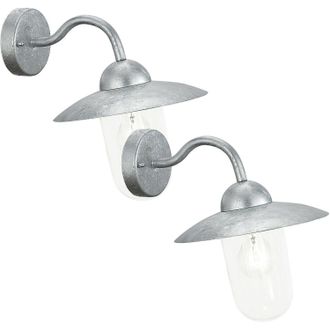Loops 2 PACK IP44 Outdoor Wall Light Zinc Plated Steel 1x 60W E27 Porch Lamp in Metallics