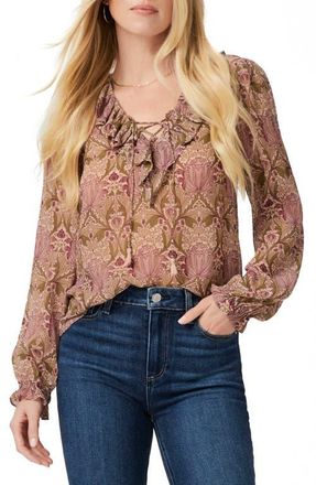 Paige x Morris & Co. Ilara Print Silk Georgette Shirt in Blsh/leaf at Nordstrom, Size Medium