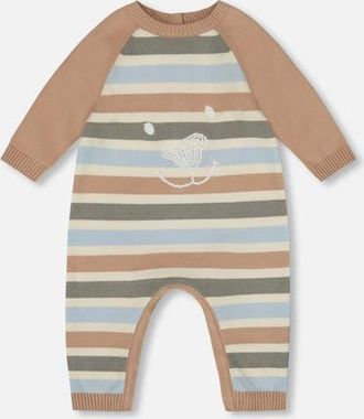 Deux par Deux Knitted Romper Stripes in Beige Blue And Green at Nordstrom, Size 3M
