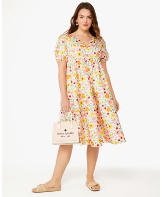 Kate Spade New York Womens Strawberry Garden Midi Dress - Pink Cotton - Size 12 UK