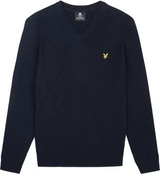 Lyle & Scott V-hals katoen merino trui - Heren - V-hals truien - Blauw - S - Katoen - Truien & Vesten