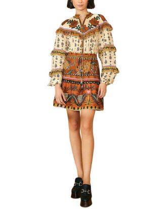 Farm Rio Ainika Floral Beige Ruffled Mini Dress