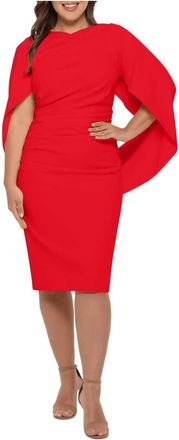 Betsy & Adam Short Scuba Crepe Draped Back Dress In Red