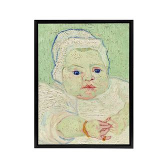 Artery8 Roulins Baby Portrait Van Gogh Vintage Black Framed Canvas Wall Art in Green | Size: W24 x H32