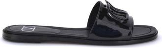 Valentino Garavani Black Calf Leather Bos Taurus Flat Womens Sandals