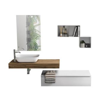 Aquadesign Mueble de ba&ntilde;o de 4 piezas en melamina roble miel/blanco