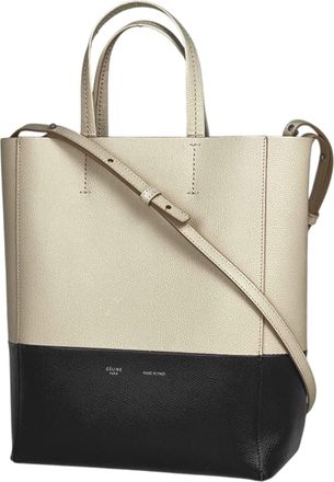 Celine Cabas Black Ivory Leather Shoulder Bag Tote Bag (Pre-Owned)