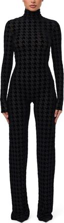 Naked Wardrobe Burnout Long Sleeve Jumpsuit in Black Houndstooth at Nordstrom Rack, Size Large