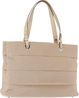 Ferragamo Gancini Handbag Nylon Beige Nylon Handbag (Pre-Owned)