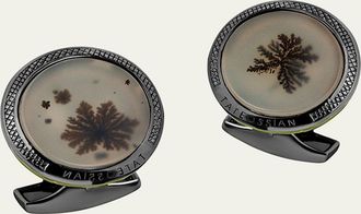 Tateossian Mens Limited Edition Black Rhodium-Tone Dendritic Agate Cufflinks