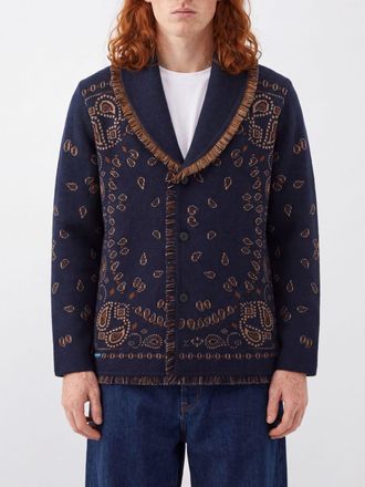 Alanui Cardigan in cashmere con motivo jacquard bandana e collo a scialle con frange
