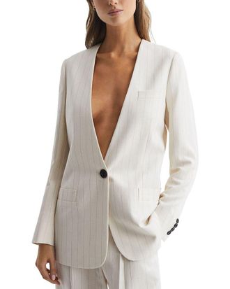 Reiss Arleth Pinstripe Collarless Linen-Blend Jacket