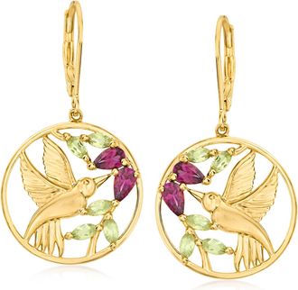 Ross-Simons Rhodolite Garnet and. Peridot Hummingbird Drop Earrings in 18kt Gold Over Sterling