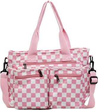 Generic Fashion Women Corduroy Checkerboard Shoulder Bag Large Capacity Crossbody Bag Trendy Tote for Travel Shopping