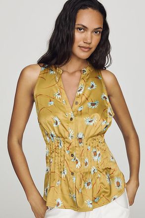 Pilcro Linden Sleeveless Silken Pleated Blouse by Pilcro