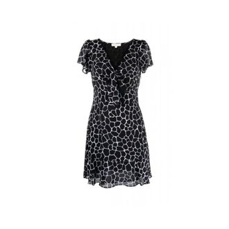 Michael Kors Kleedjes, Dames, Zwart, M, Polyester, Georgette Mini-jurk met dierenprint en cut-out