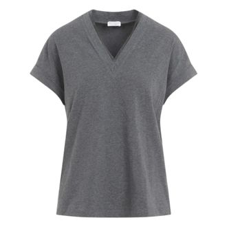 Brunello Cucinelli Brunello Cucinelli, T-Shirts, female, Gray, Size: S T-shirt with Monili detail