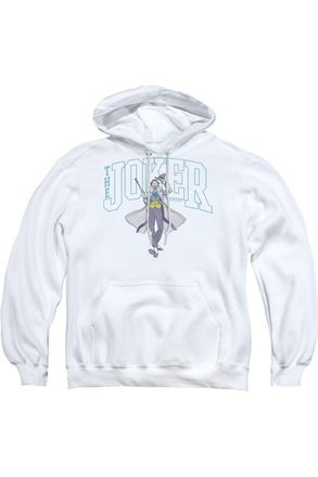 Gildan Batman Joker Varsity On White Adult Pull Over Hoodie / Hooded Sweatshirt