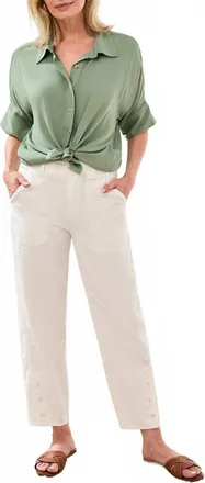 Tribal Fly Front Ankle Pant With Button Vent In White-0001