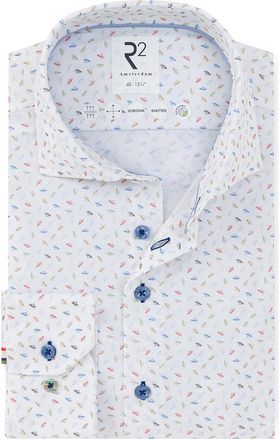 R2 Modern Fit overhemd met gekleurde details en blauwe knopen