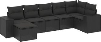 vidaXL Set De Comedor De Jard&iacute;n 7 Pzas Y Cojines Rat&aacute;n Sint&eacute;tico Negro Vidaxl
