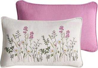 Beliani Set of 2 Scatter Cushions White and Pink Cotton Fabric Floral Pattern 30 x 50 cm Throw Pillow MADHUCA