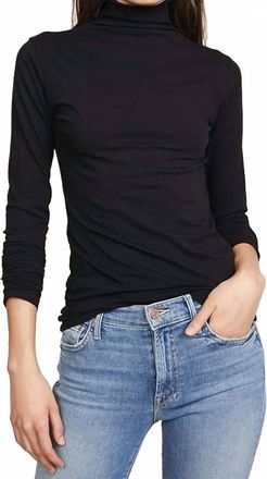 Velvet Long Sleeve Turtle Neck Top In Black