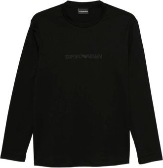 Emporio Armani Tops, Heren, Zwart, S, Katoen, Ronde Hals Top met Lange Mouwen