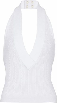 Balmain Kabelgebreide halternek top - Dames - Tops zonder mouwen - Wit - M - Leer - Tops