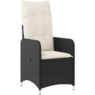vidaXL Sill&oacute;n Reclinable De Jard&iacute;n Con Cojines Rat&aacute;n Sint&eacute;tico Negro Vidaxl