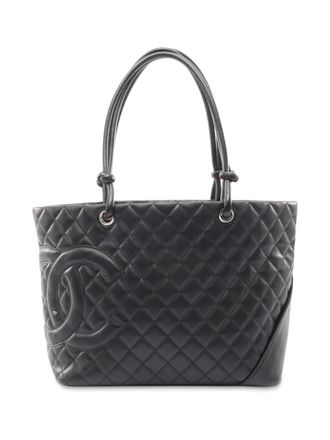 Chanel 2004-2005 Large Quilted Lambskin Cambon Ligne tote bag - Zwart