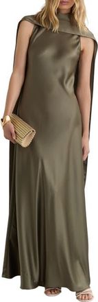 Reiss Fae Drape Sleeveless Satin Gown in Khaki Green at Nordstrom, Size 10