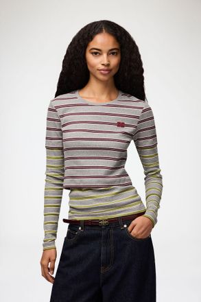 Ganni Red Long-sleeve Top in Double Stripe - Size XS Organic Cotton