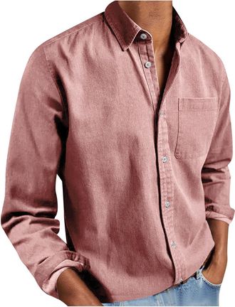 Generic Mens Formal Shirts Button Up Plain Long Sleeve Shirt Tops Regular Fit Business Casual Shirt Collared Blouse Tops Classic Basic Spring Summer Shirt Wor