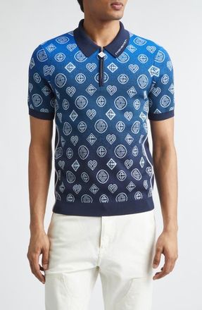 Casablanca Gradient Monogram Jacquard Polo Sweater in Viscose Blend at Nordstrom, Size X-Large