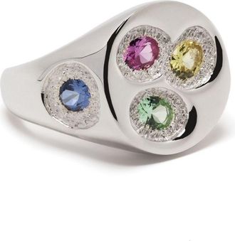 Bleue Burnham Sterling Silver Oval Chloroplast Sapphire Ring - Mens - Sapphire/Silver Plated/Recycled Silver/Recycled Sterling Silver